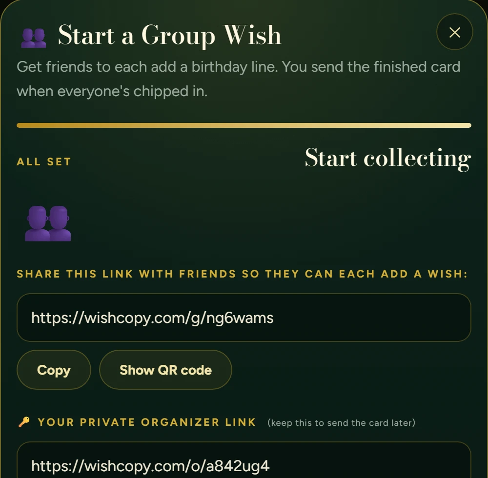 A Group Wish ready to share with friends